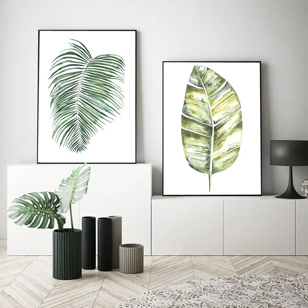 

Tropical Palm Poster Watercolor Green Leaves Decorative Picture Modern Wall Art Paintings Canvas for Living Room Home Decor