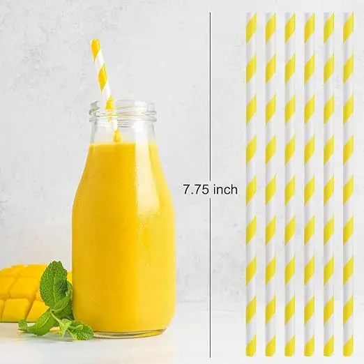 6mmx197mm 25pcs paper straws yellow and white striped durable lemonade Bubble tea straws party favours decorations disposable paper straws
