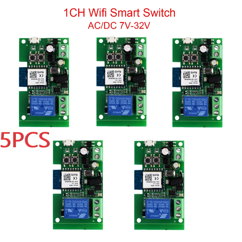 

5PCS 7-32V 10A Tuya DIY Home Smart Remote Control Wireless Wifi Switch Module Breaker 433MHz RF Support Alice Voice Control