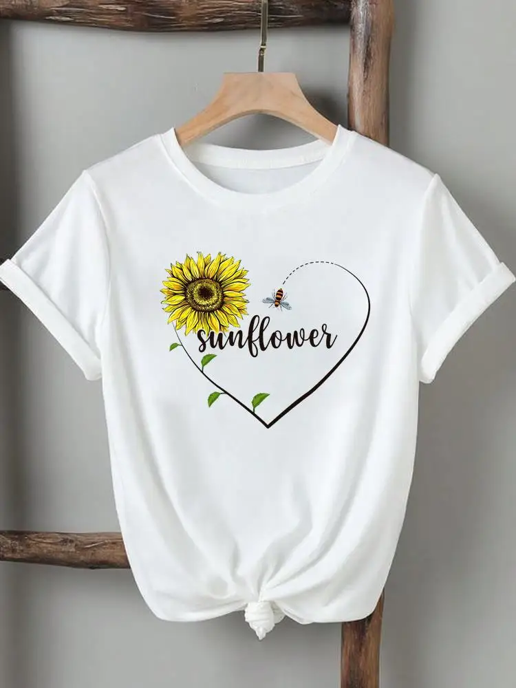 

Flower Bee Trend 90s Cute Tee Clothing Printing T-Shirt Women Lady Tshirts Printed Fashion Casual Short Sleeve Graphic T Top