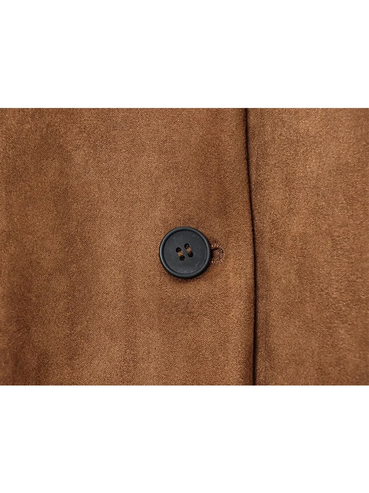 Women's Elegant Round Collar Jackets Autumn Winter Slim Fit Simple Style Commuter Short Coats Ladies Vintage Suede Jackets