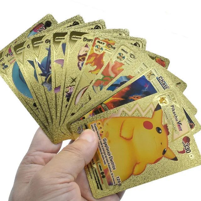 Pokemon Card Metal Gold Vmax GX Energy Card Charizard Pikachu Rare Collection Battle Trainer Card Child Toys Gift French Spanish 4
