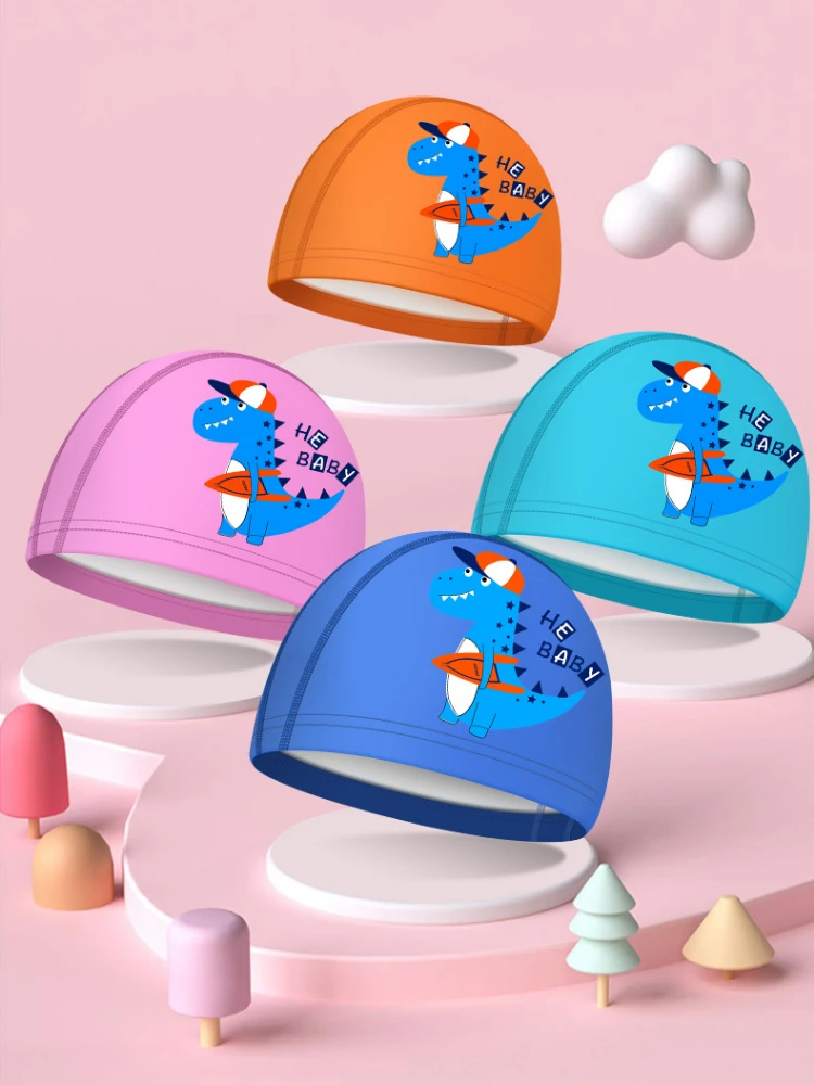 

High Elastic PU Swimming Caps Kids Cartoon Dinosaur Waterproof Boys Girls Dino Surf Cap Summer Children Swim Hat Accessories