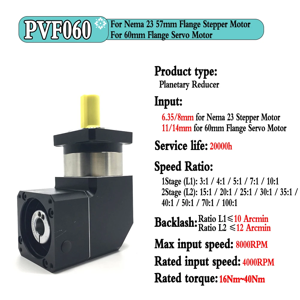 90 Degree Right Angled Planetary Gear Reducer for Nema 23 34 Stepper Motor 60 80 90 110 130 mm Flange Servo Motor Speed Reducer