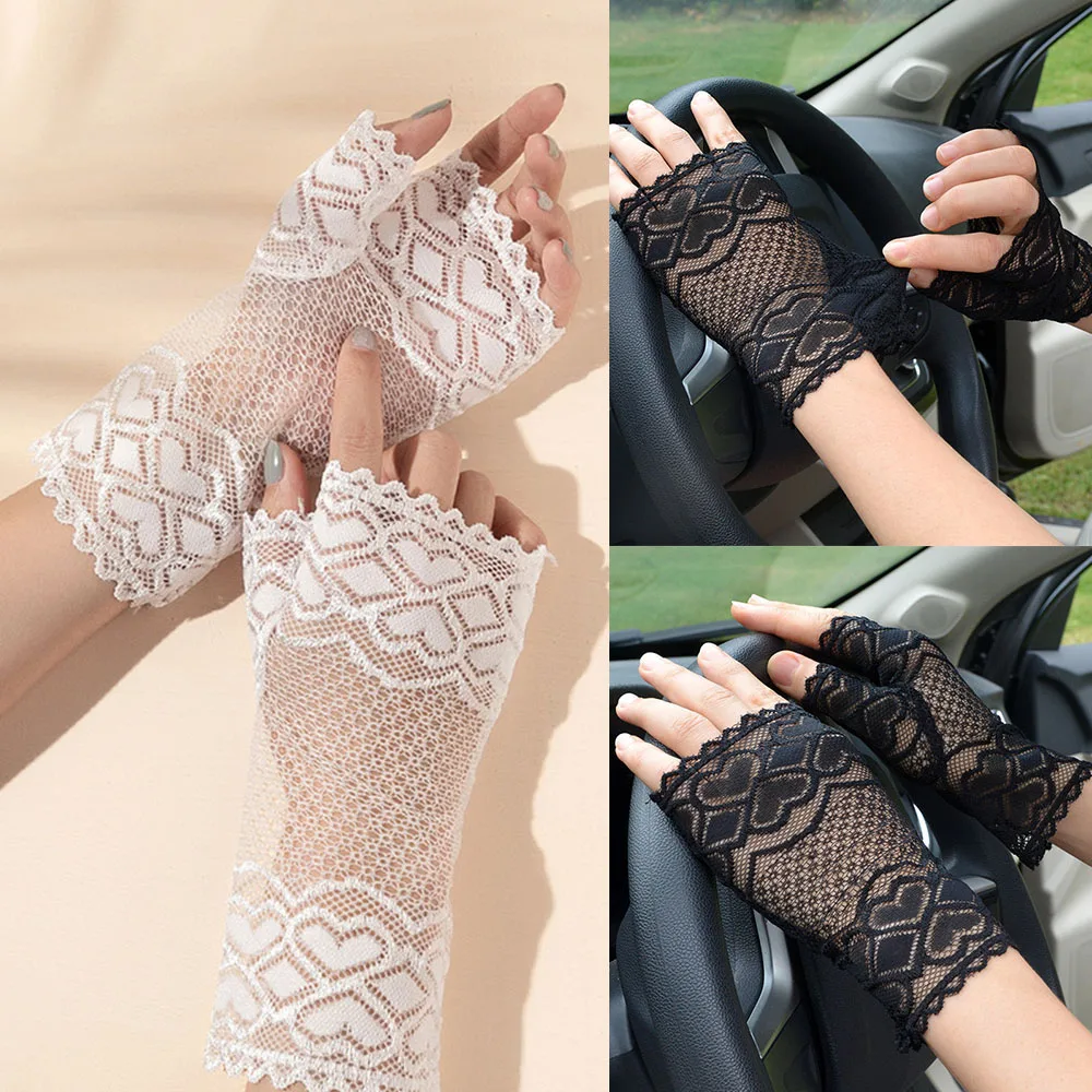 

Ultra-Thin Half Finger Sexy Lace Gloves For Women Fishnet Gloves Long Fingerless Summer Ladies Mittens New Elegant Women Gloves