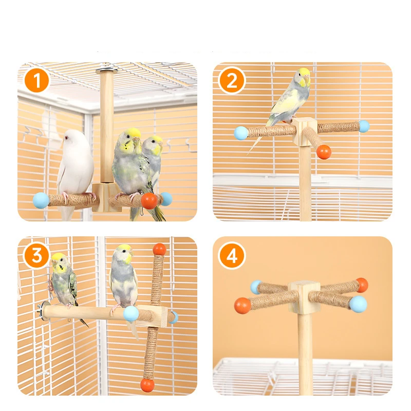 Parrot Toy Bird Toy Bird Perch Stand Parrot Rotating Balls Windmill Toy Station Stick Band Bearing Wooden Bird Perch Toy