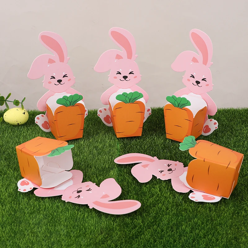 10pcs Cute Bunny Carrot Gift Packaging Box Easter Candy Snack Cookie Boxes Happy Easter Party Supplies Kids Birthday Decoration