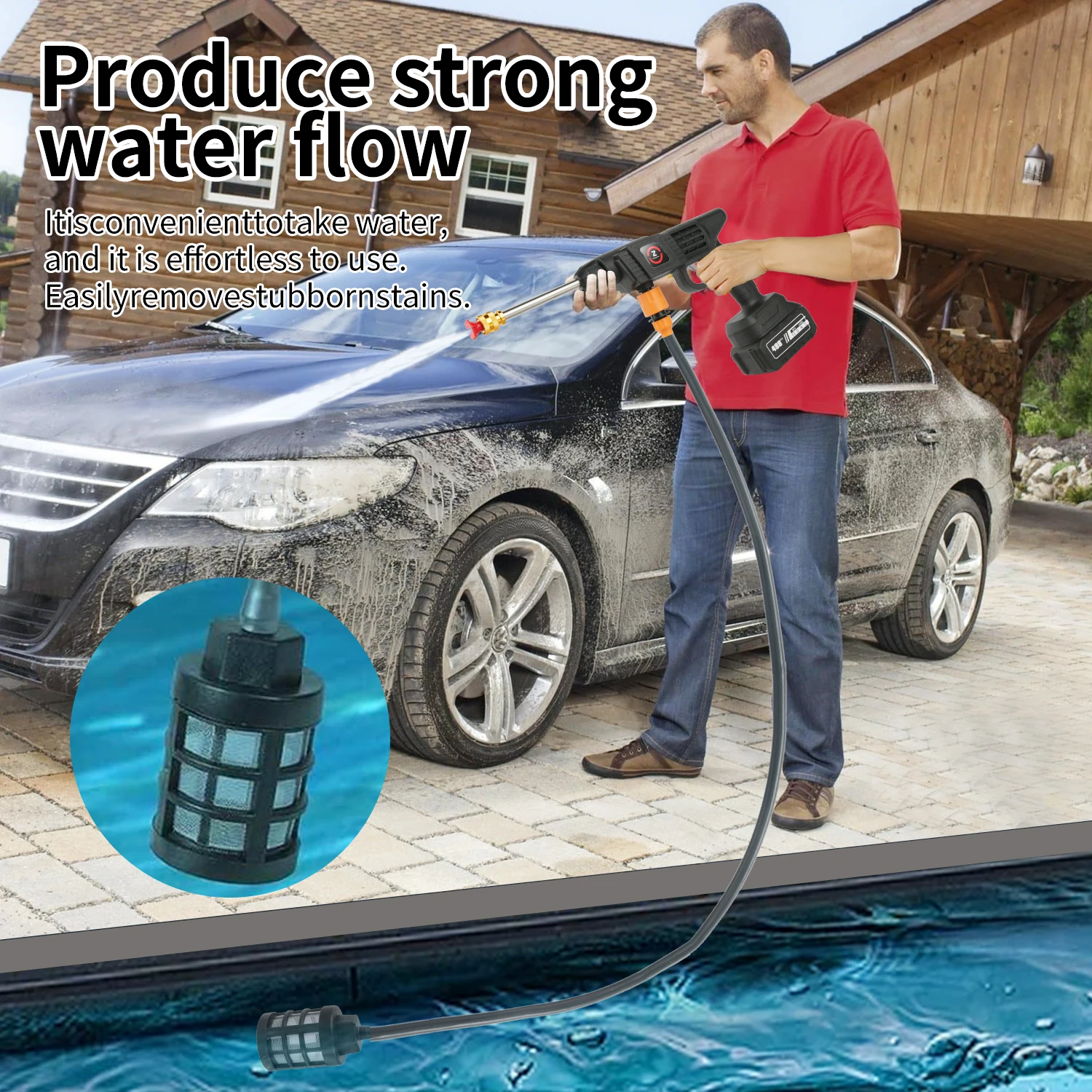High-pressure water jet spraying from the nozzle