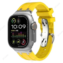 Elegant Silicone Butterfly Clasp Bracelet - Premium Rubber Strap - 42mm 44mm 45mm 49mm (Yellow Silver)