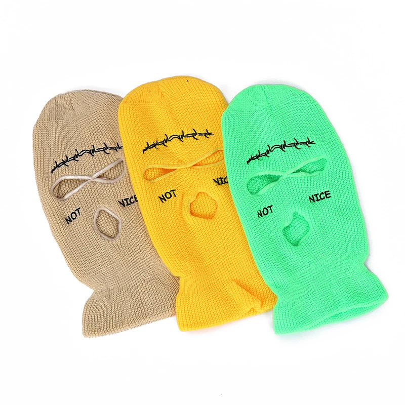 

3 Hole Knitted Hat Winter Warm Full Face Mask Windproof Beanies Bonnet Unisex Caps for Ski Cycling Motorcycle Balaclava Hood