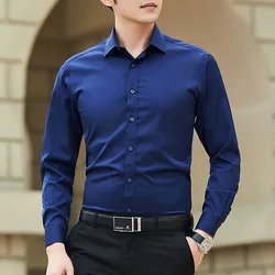 Men's Plus Size White Long Sleeve Business Casual Shirt - Classic Fit - M (45-53kg) (Navy blue)