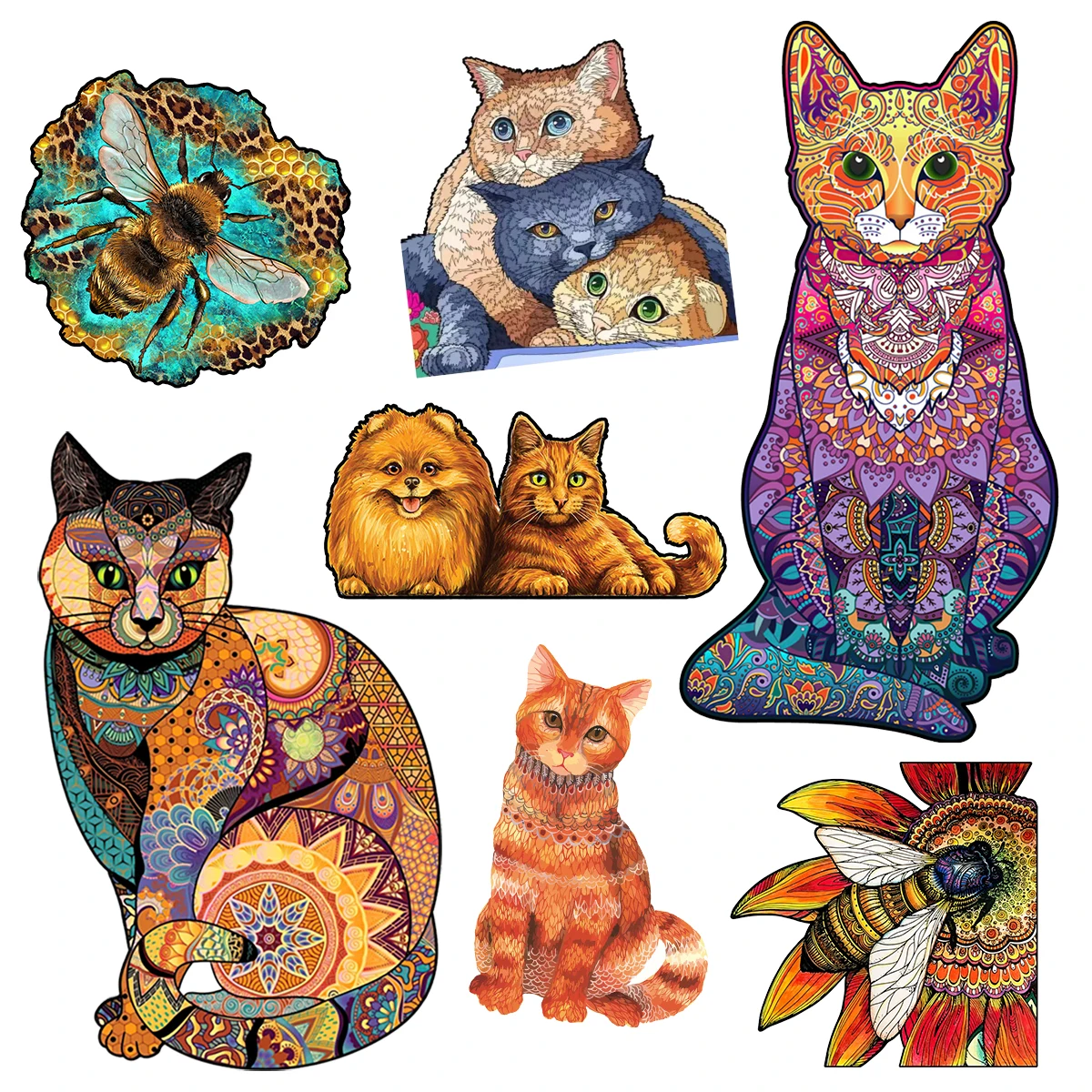 Exquisite Cat Wooden Jigsaw Puzzles Irregular Shape Animal Puzzle Games For Adults Kids Fabulous Kitty DIY Drawing Festival Gift