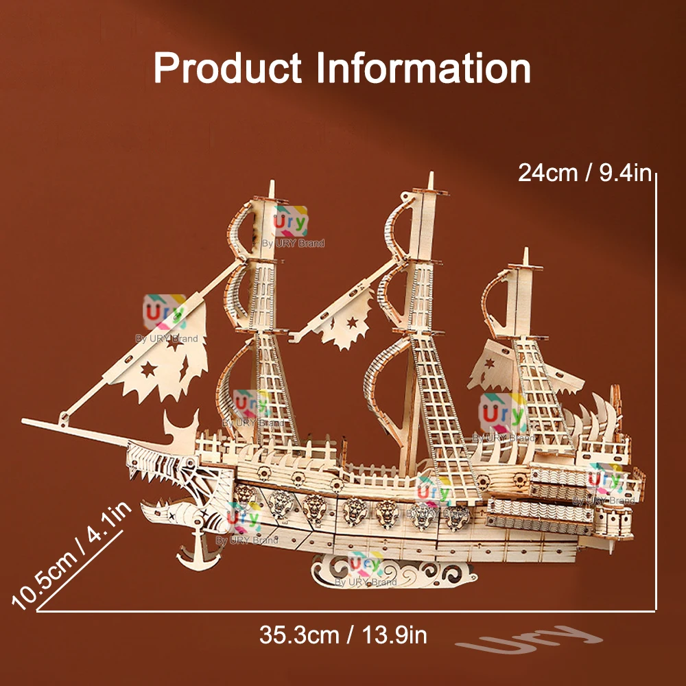 3D Wooden Ghost Pirate Ship Puzzle – DIY Retro Model 2