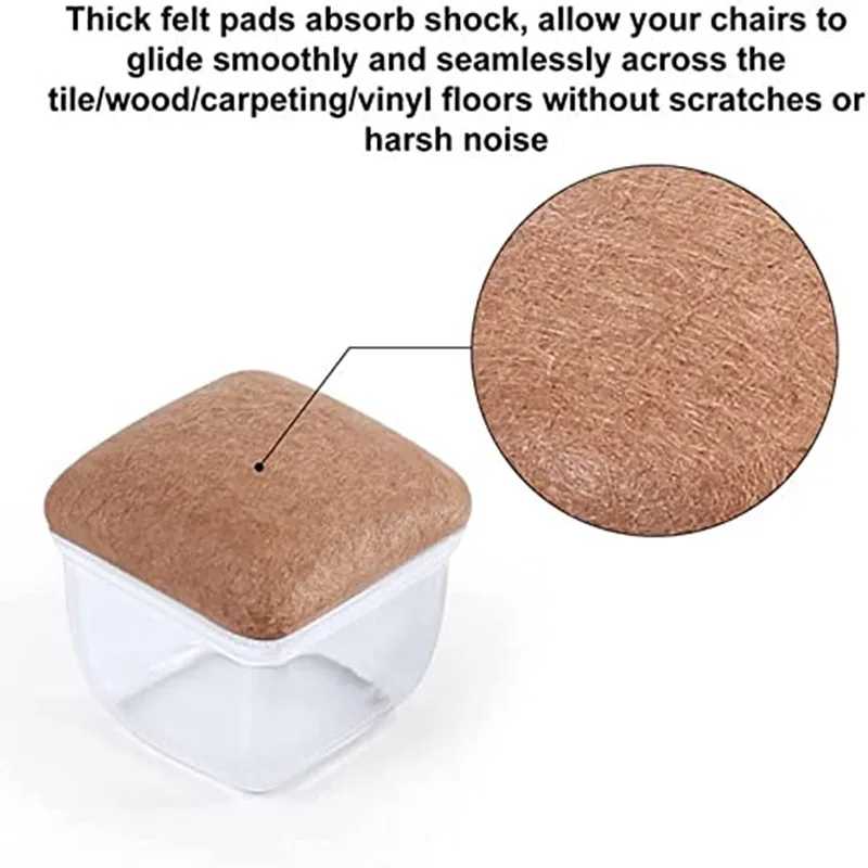 Protectores Para Pies De Silla De Silicona Con Fieltro, 16 Unidades, Color Incoloro