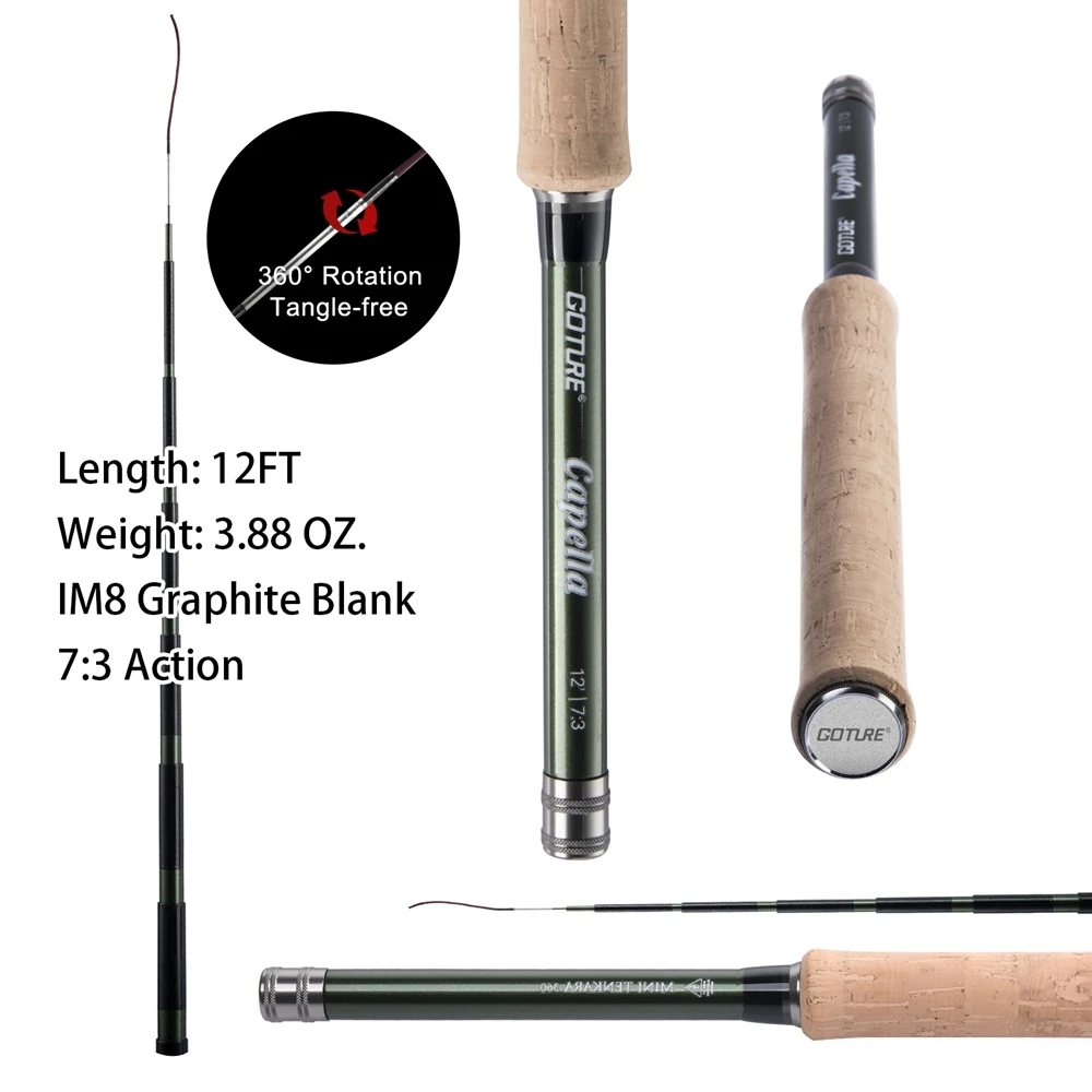 Goture 12FT/3.6M Fly Fishing Rod Combo 30T Carbon Fiber Portable Telescopic Tenkara Rod for Travel Trout Bass Crappie