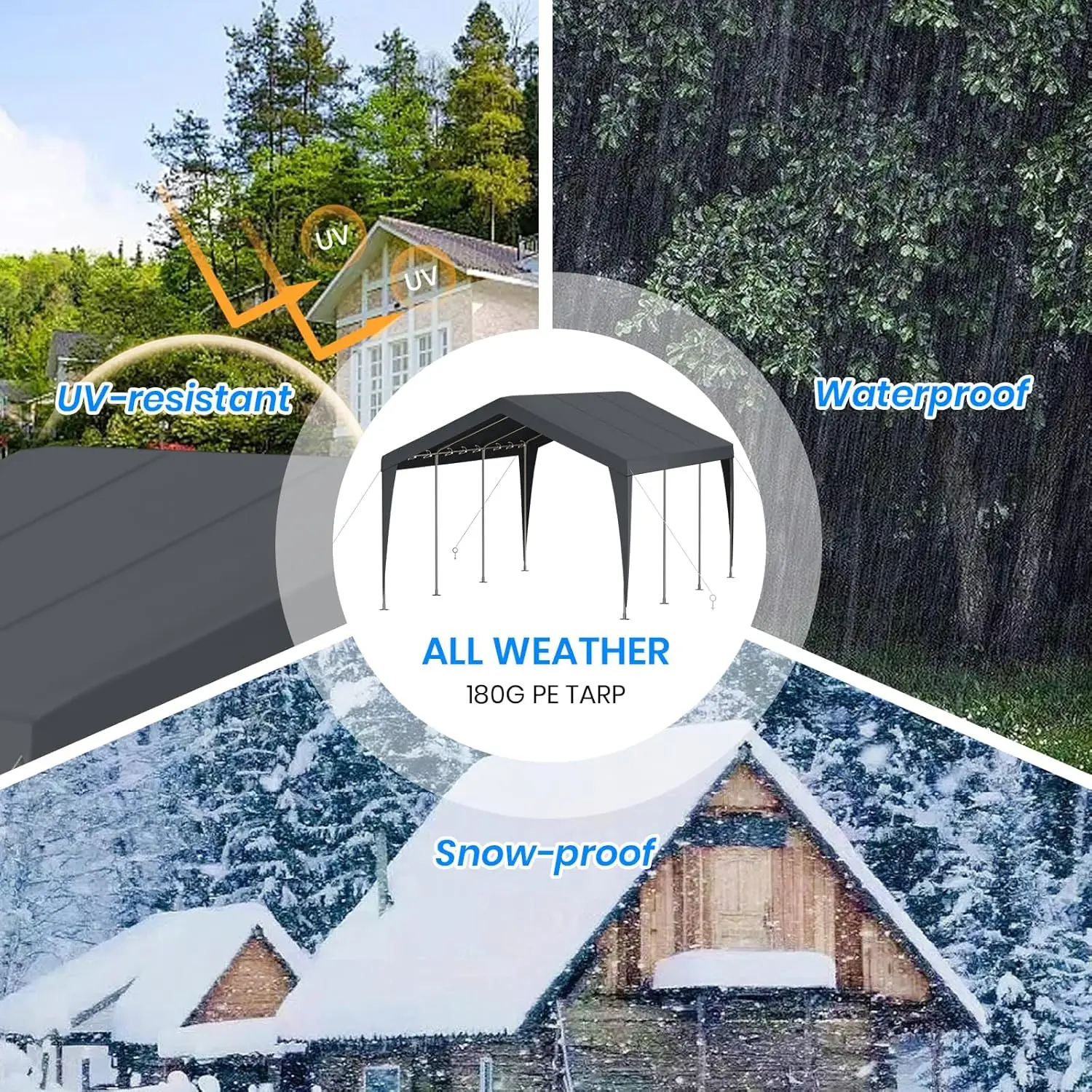 10x20 FT Heavy Duty Carport, Outdoor Portable Car Canopy Garage, Galvanized Steel Frame, UV-Resistant Waterproof PE Tarp Shelter