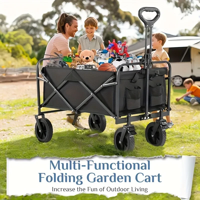 

Fold-able Wagon, Beach Cart Large Capacity, Angle Adjustable, Height Adjustable, All Terrain Wheels, Designed For Tough Roads, B