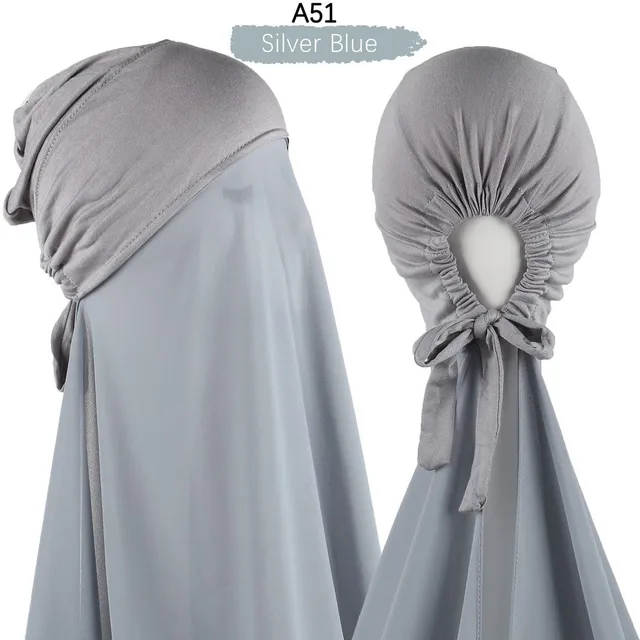 Muslim Women Chiffon Hijab With Cap Bonnet instant Chiffon Hijab Pinles Shawl Head Scarf Under scarf Caps Cover Headwrap A51