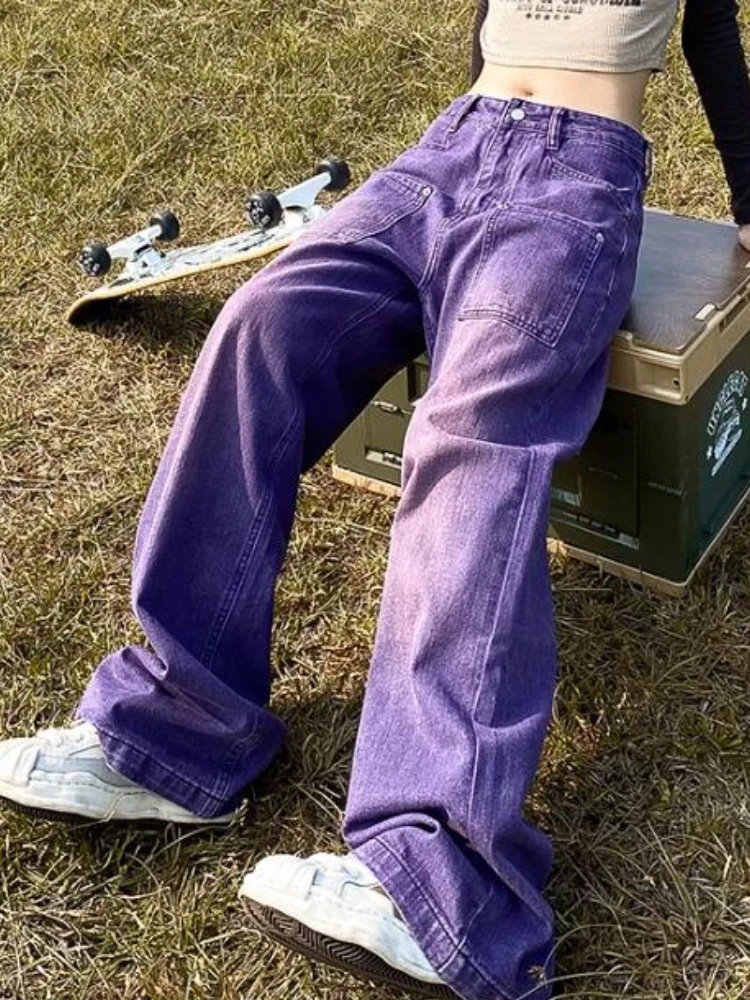 Wide Leg Jeans Women Purple Cool Unisex Summer Baggy Aesthetic