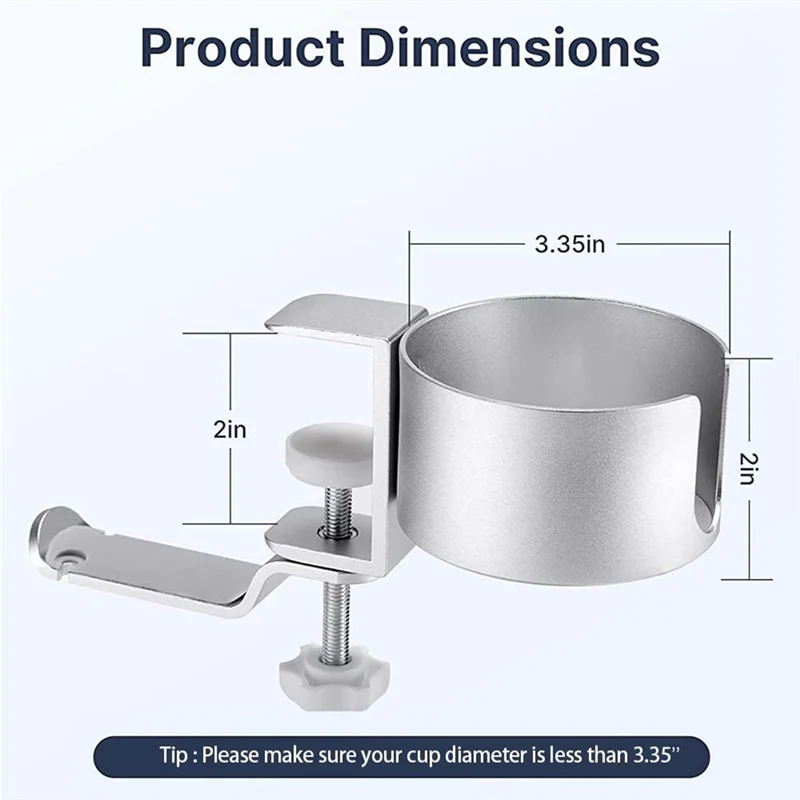 Desk Cup Holder Anti-Spill Cup Holder With Headphone Hanger For Desk Or Table Silver
