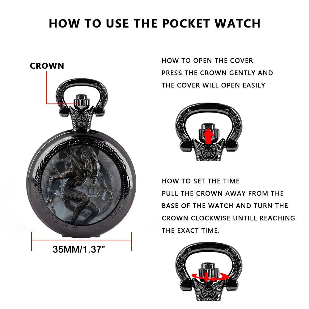 Cool Alien Design Vintage Quartz Pocket Chain Watch Necklace Watches For Men Women Unique Gifts Mens Birthday Gifts for Boys quartz watch pocket watch