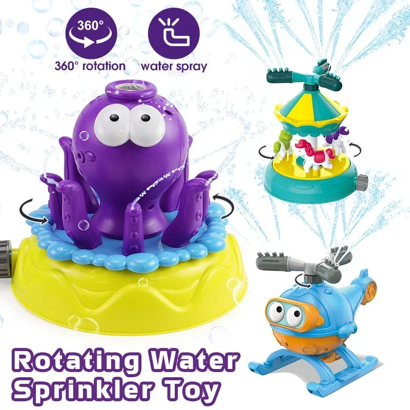 

Water Spray Sprinkler for 3-6 Kids 2 in1 Rotating Octopu Sprinkler with Bubble Machine Summer Outside Garden Lawn Water Toy Gift