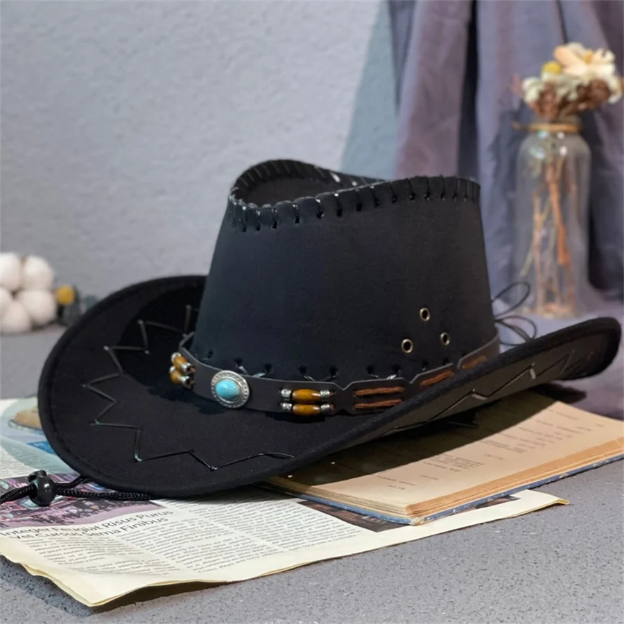 Women Men Fashion Hats Western Cowboy Style Sun Hats Cowgirls Artificial Suede Wide Brim Leisure Woman Accessories Hats Decor