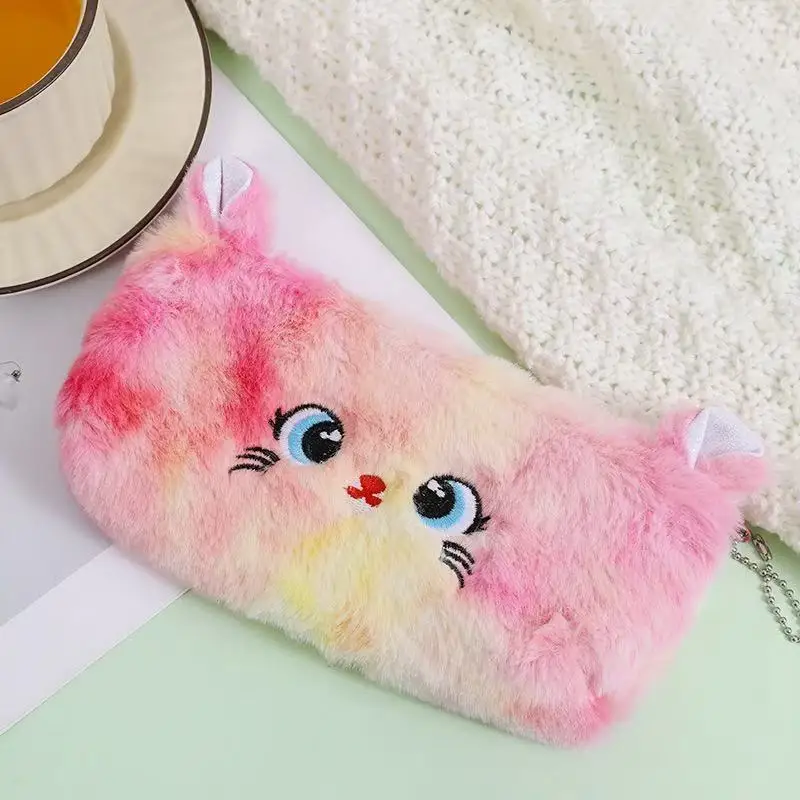 귀여운 점진적 변화 도파민 색상 패션 고양이 필통 대용량 고급 플러시 학생 휴일 선물 플러시 소녀용