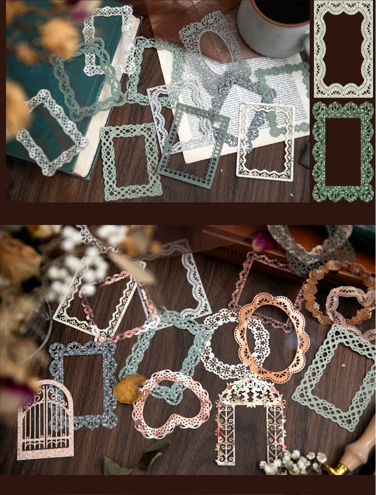Journal GO 10 Stück hohl geprägtes Fotorahmenmaterial Papier Junk Journal Planer Scrapbooking Vintage dekoratives DIY Bastelpapier – Detail 10