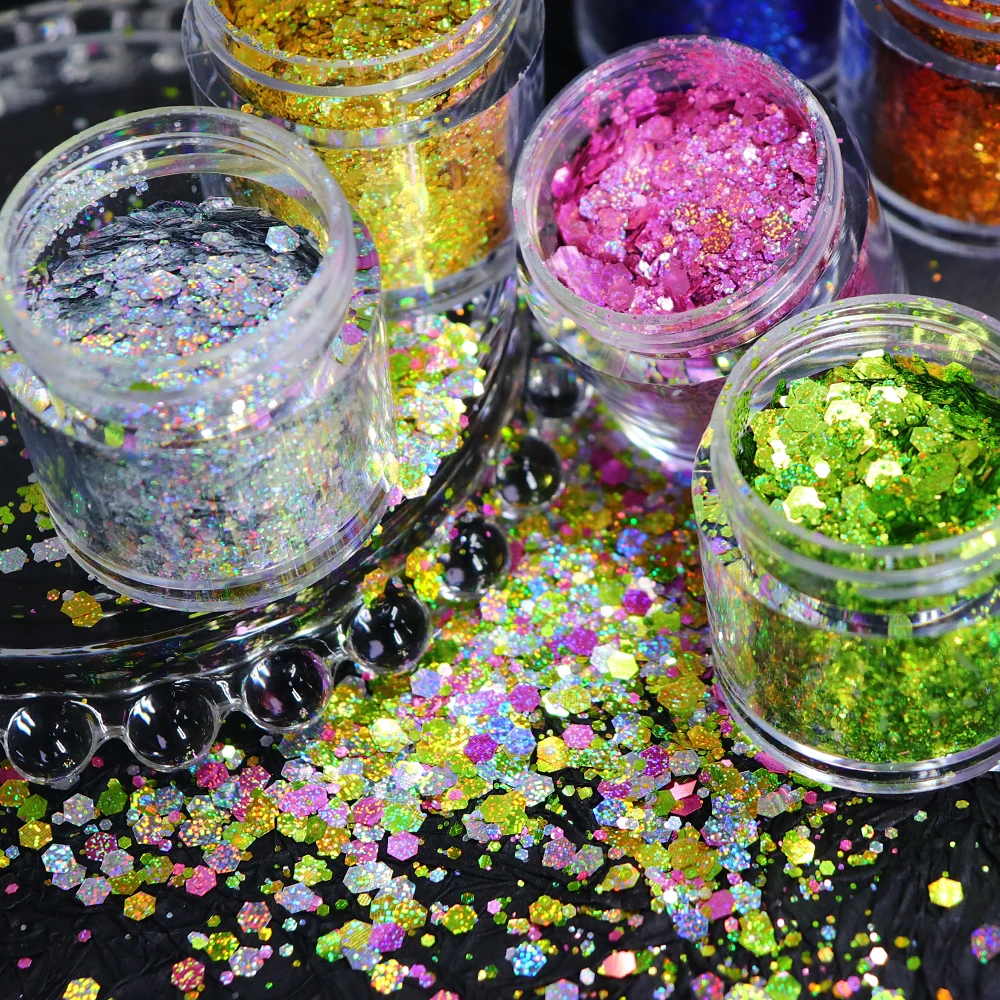 Glitter Holographic Hexagon Chunky Epoxy Resin Filler Sequins Laser Glitter  Powder Silicone Molds Filling for DIY Jewelry Making