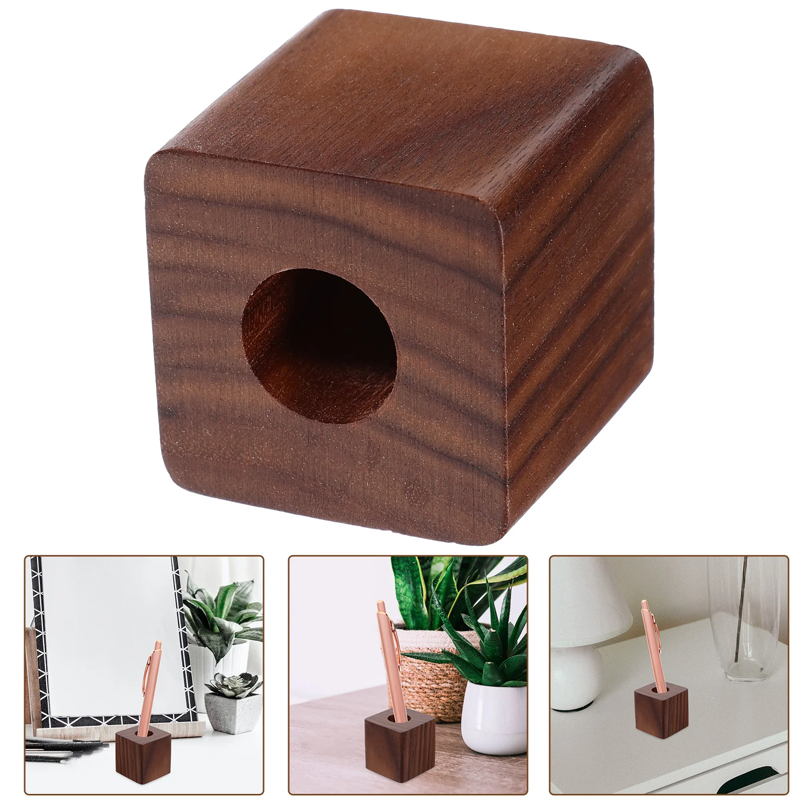 

Walnut Pen Stand Desk Single Wooden Pencil Holder Base for Students Refined Office