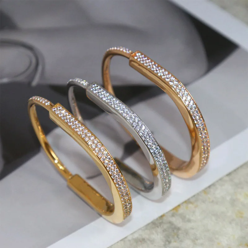 

Classic New 2024 925 Silver Luxury Jewelry Brand Women's Bracelet Classic Geometry Zircon Lock Rose Gold Anniversary Gift