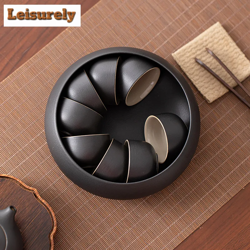 Large Capacity Wide Mouthed Jianshui Tea Washing Basin Pottery Tea Residue Bucket Water Washing Slag Tank Chaxi Teaware Ornament