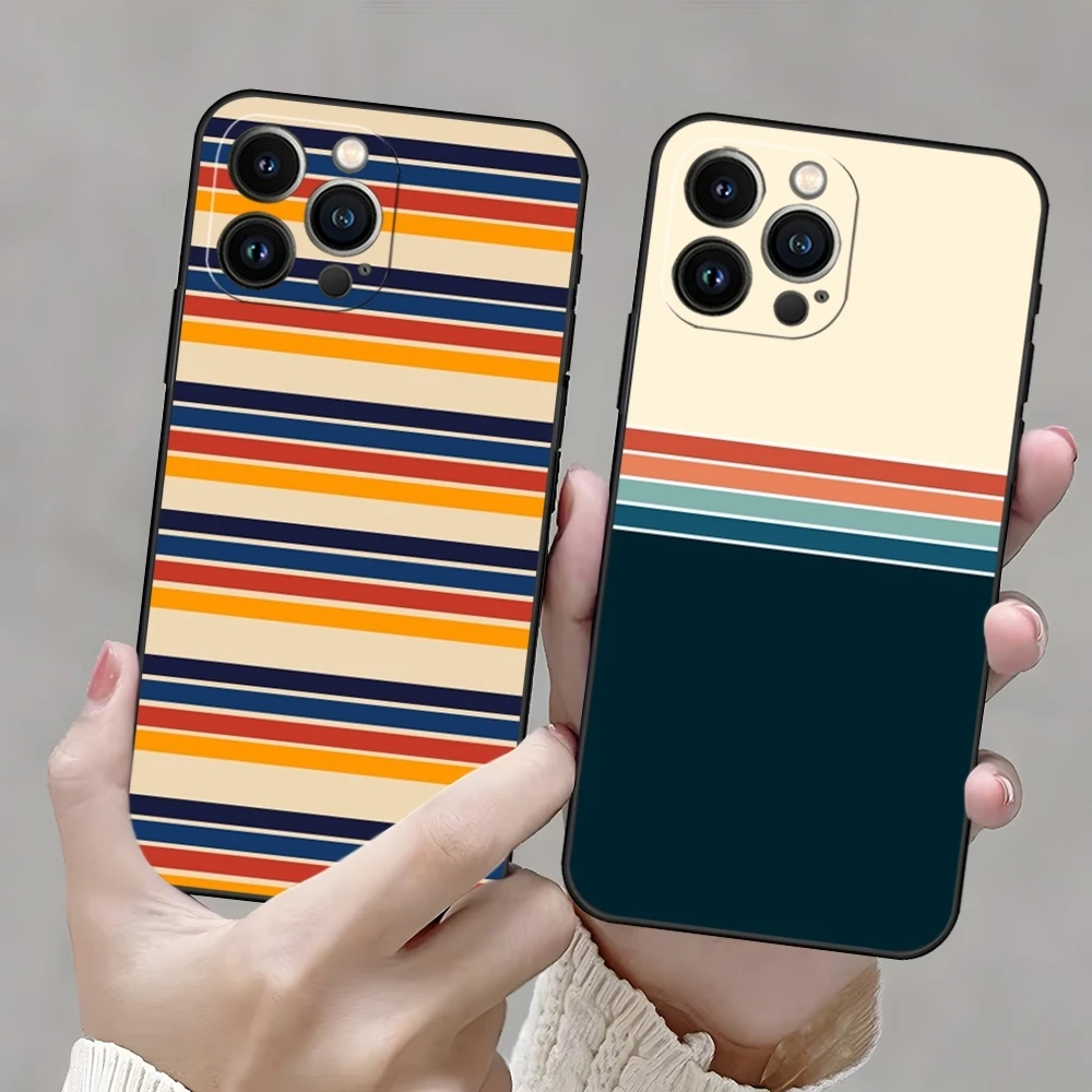 Retro Stripes Pattern Shockproof Silicone Phone Case Cover