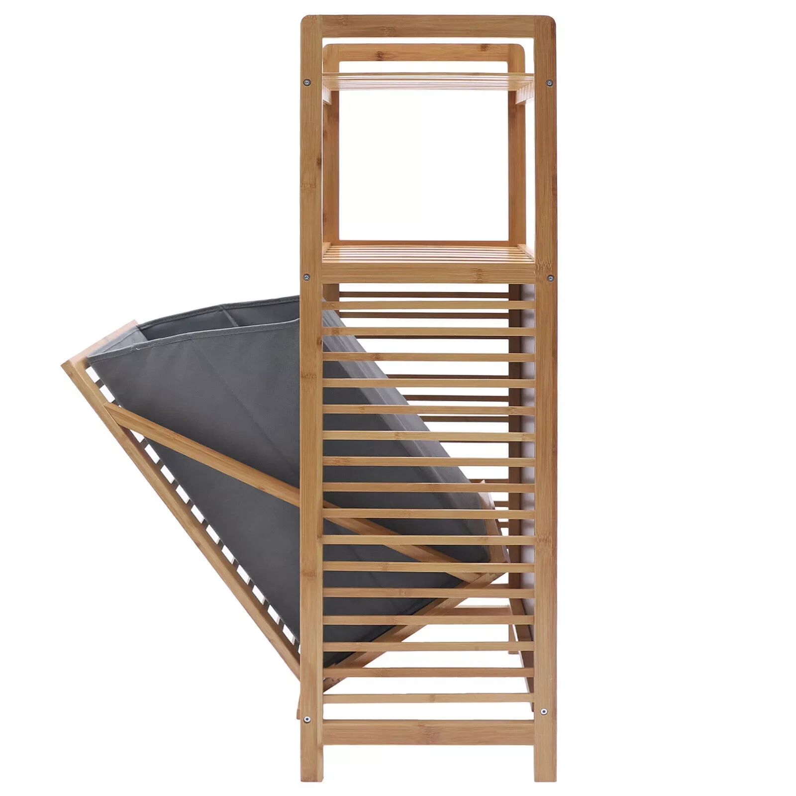 Fabric Bamboo Bathroom Laundry Hamper Cabinet Tilt Out Basket Storage W/2-Tier Shelf 4