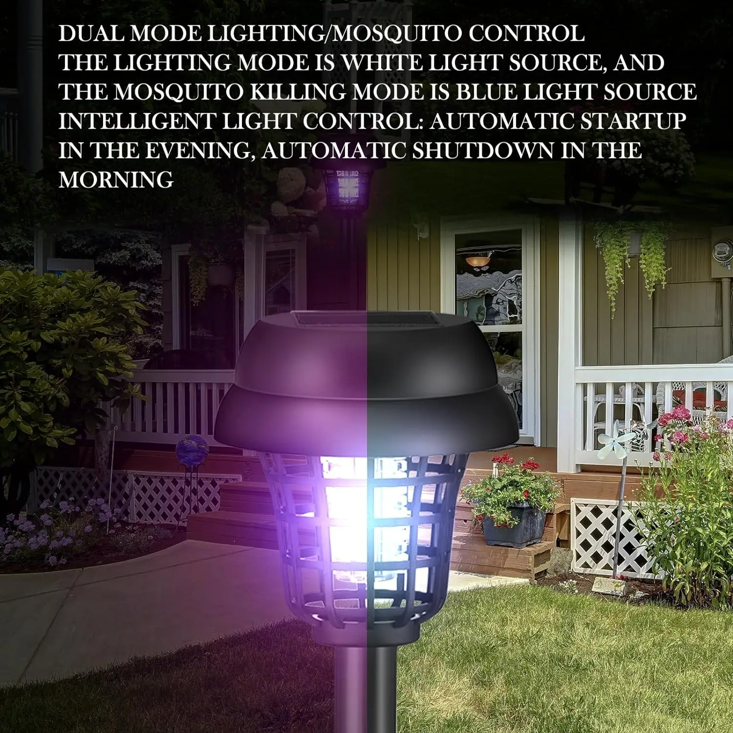Waterproof Solar Mosquito Killer 2 Light Modes Outdoor Garden Lamp Trap Mosquito Insect Zapper for Yard Lawn Fish Pond