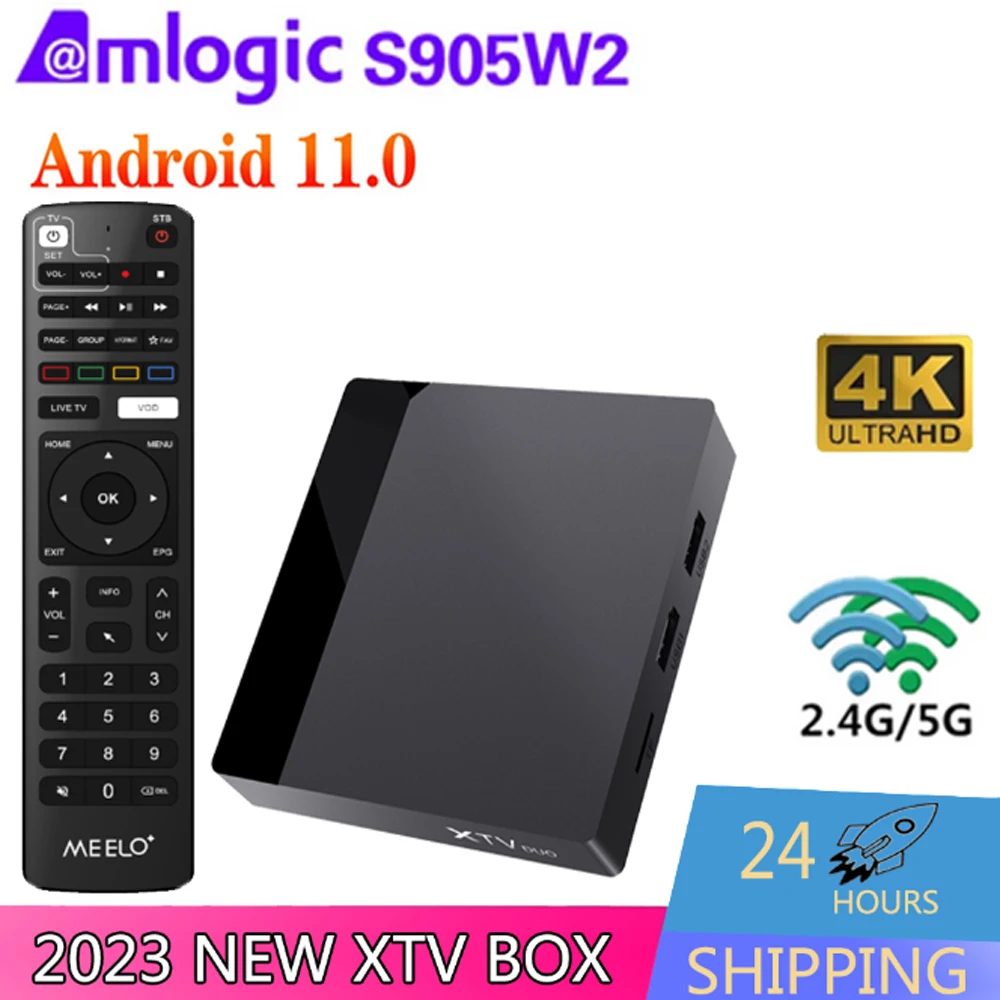 Xtv Duo Meelo 4K Uhd Android11 Hdr Smart Tv Box Decoder Dual Wifi Lan 100M Hd Av1 Hdr Lettore Più Intelligente
