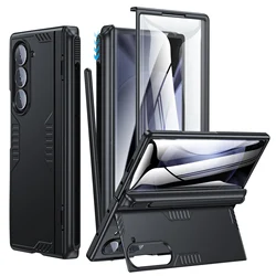 ‌Heavy-Duty Shockproof Phone Case with S Pen Holder & Screen Protector, Full-Body Hinge Protection Cover for Galaxy Z Fold 6 (Black)