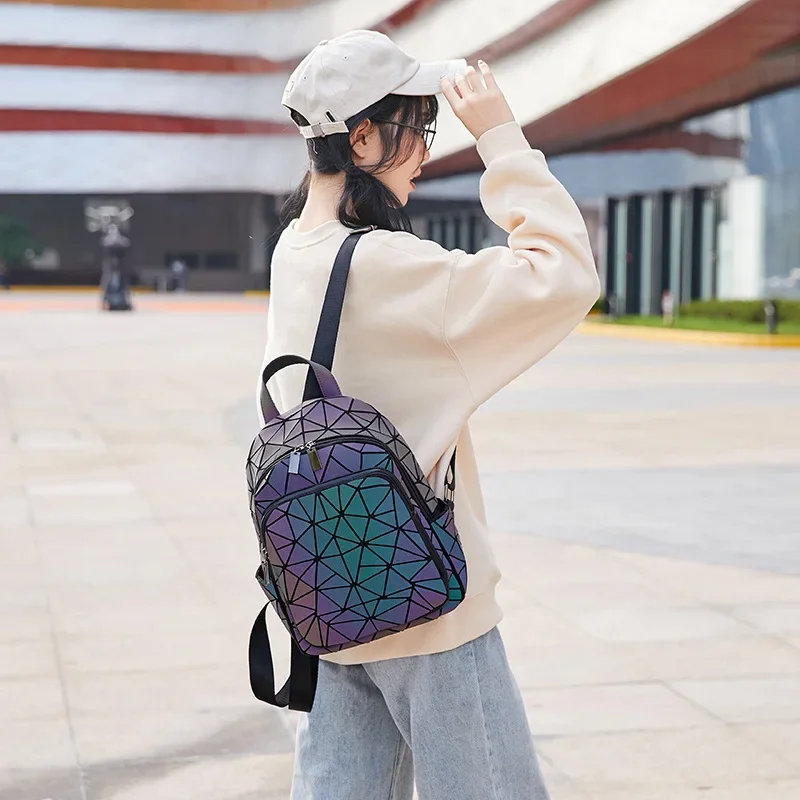 Women Luminous Brand Backpack Holographic reflective Geometric