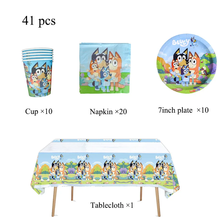Bluey Birthday Party Decoration Bingo Dog Christmas Tableware Set Paper Cup Plate Tablecloth Balloons Party Favor Supplies
