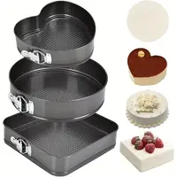Lot de 3 Moules à Gâteau en Acier Carbone – Formes Cœur, Rond et Carré avec Fond Amovible 1
