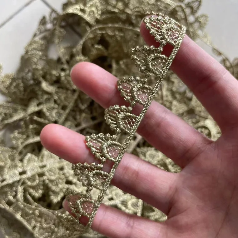 Gold lace trim braid lace fabric DIY garment accessories skirt cutout embroidery trim 2 Yards