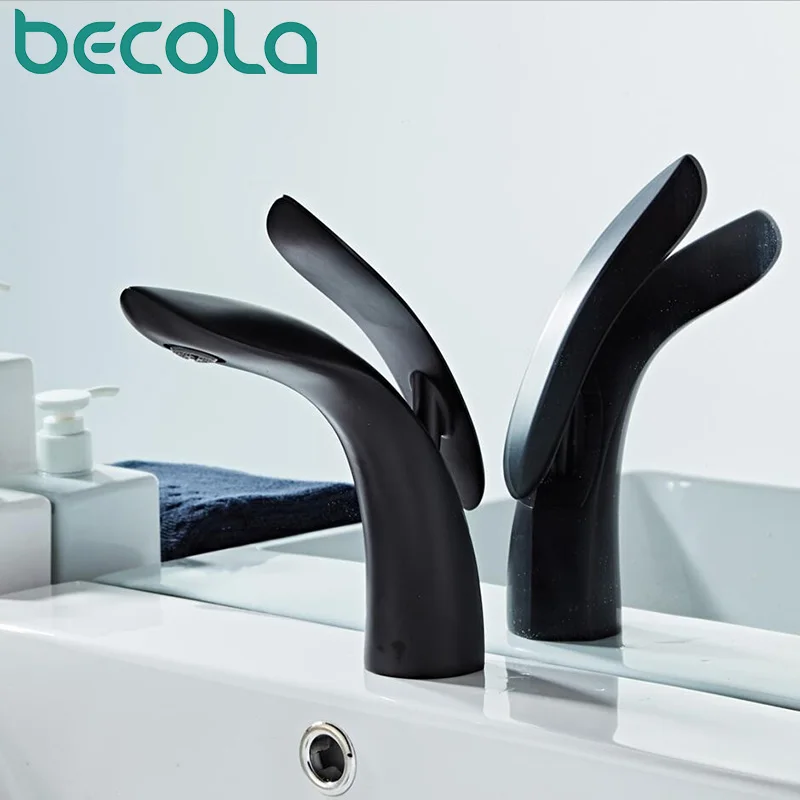 

Becola New Basin Faucet Bathroom Single Lever Hot and Cold Brass Water Mixer Tap Black/Chrome Basin Water Sink Mixer Crane
