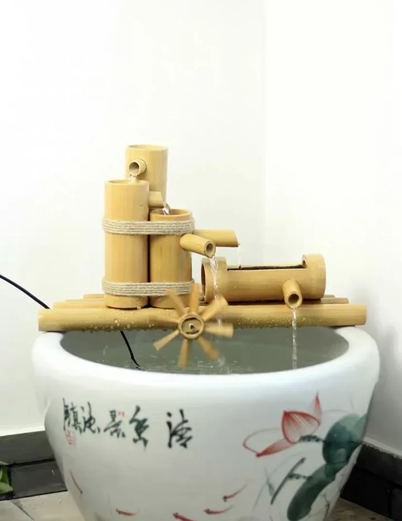 Bamboo Aquarium Water Recycling Feng Shui Decoration Tube Water Fountain Stone Trough Filter Office Desktop Furnishings aquarium decoration