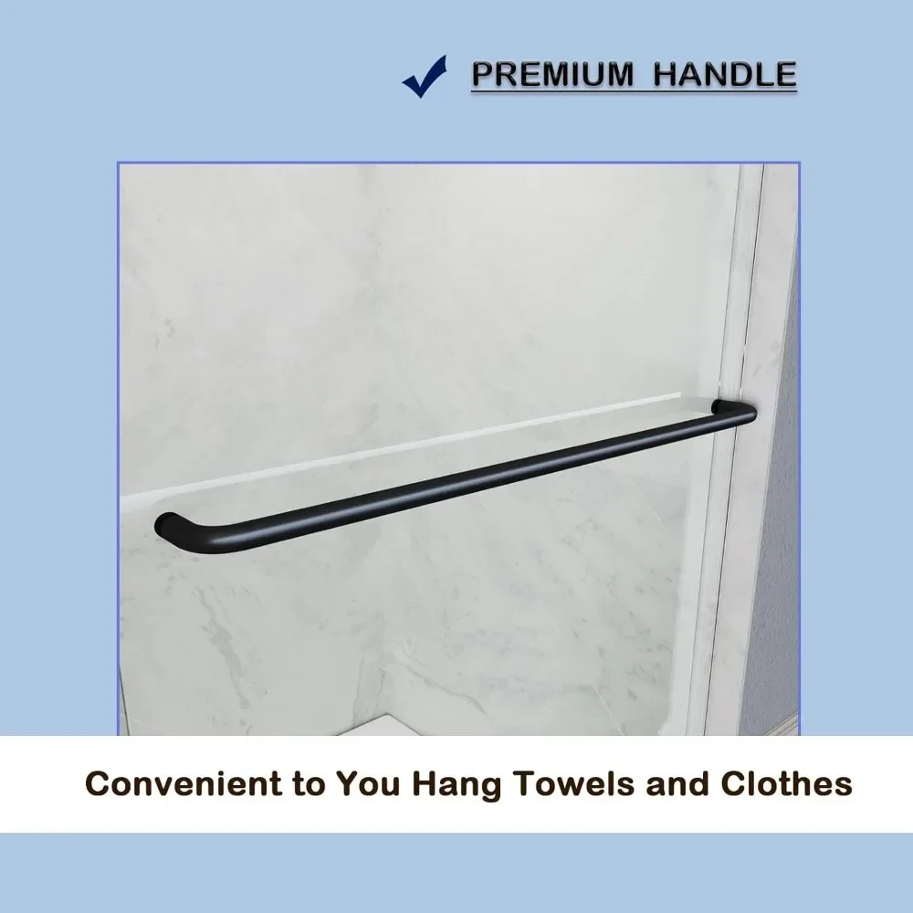 60 in. W X 57 in. H Shower Doors, 1/4 in. Clear Glass, Black Hardware, Double Sliding Glass Shower Doors 5