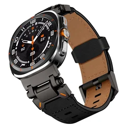 Premium Genuine Leather Watchband with Metal Connector - 47mm Bracelet Accessory - ULTRA 2025 47MM (Black Black)