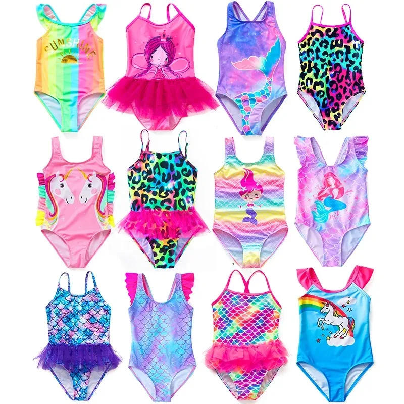 2-8Y New Fashion Kid Mermaid Unicorn Bikini Set Lovely One-Pieces Child Swimwear Cute Girl Flouncing Swimsuit Summer Beachwear