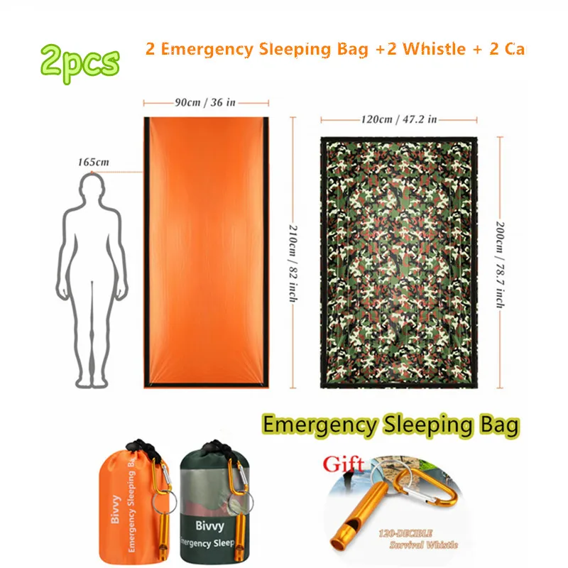 2PC Emergency Bivy Sack, Survival Sleeping Bag Emergency Blanket Lightweight and Compact
