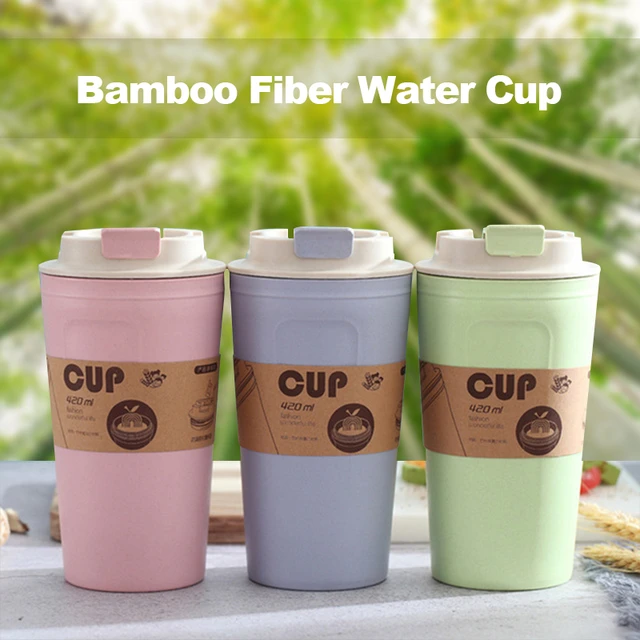 420ml Portable Practical Reusable Bamboo Fiber Coffee Cups Eco Friendly  Non-slip Solid Travel Car Mugs