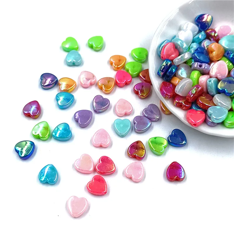 

50Pcs Heart Acrylic Beads Jewelry Making AB Color DIY For Necklace Bracelet Pendant Wholesale